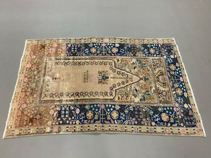 Distressed Turkish Rug 122x79 Cm Vintage Shabby, Wool Tribal Blue, Beige Small photo Textiles