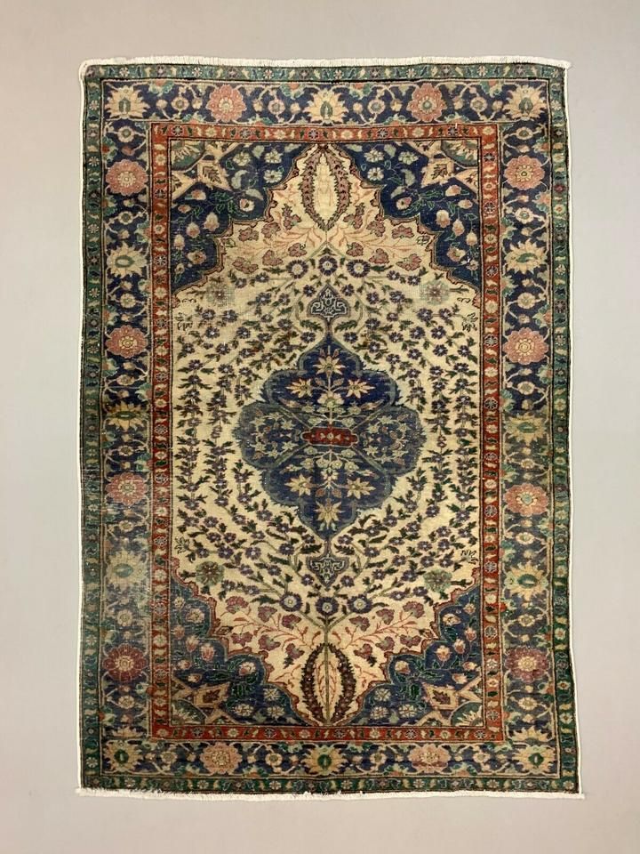 Distressed Turkish Rug 179x120 Cm Wool Shabby Chic Tribal Blue, Beige