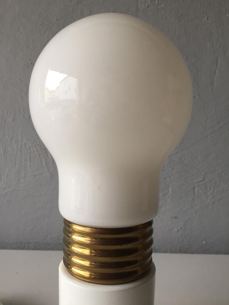 Pure Beauty 70s Milk Glass Bulb Table Lamp   White Metal And Brass Body   Made In Italy photo 288.92