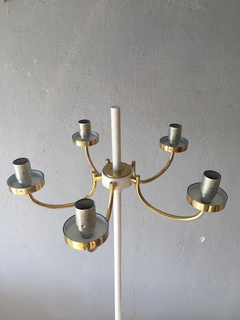 Extraordinary Italian 5 Arms Floor Lamp   Brass And Metal Body   Opal Glasses   Mid Century Modern   50s Home Lighting   3 Step Lighting photo for sale