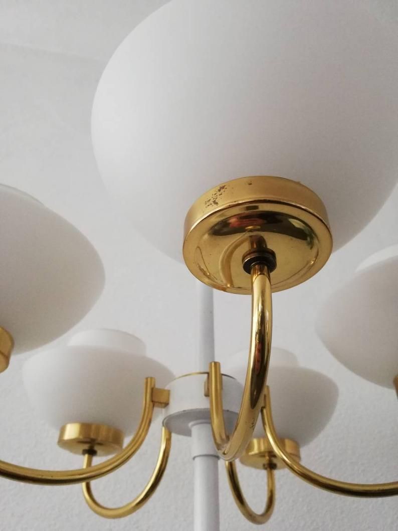 Extraordinary Italian 5 Arms Floor Lamp   Brass And Metal Body   Opal Glasses   Mid Century Modern   50s Home Lighting   3 Step Lighting photo Lighting