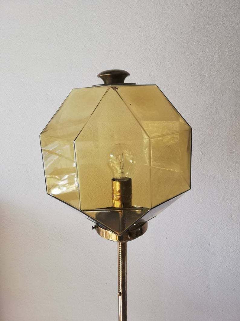 Top Quality Bergbroms Fantastic Floor Lamp   Glass Lampshade And Brass Body   1960s Sweden