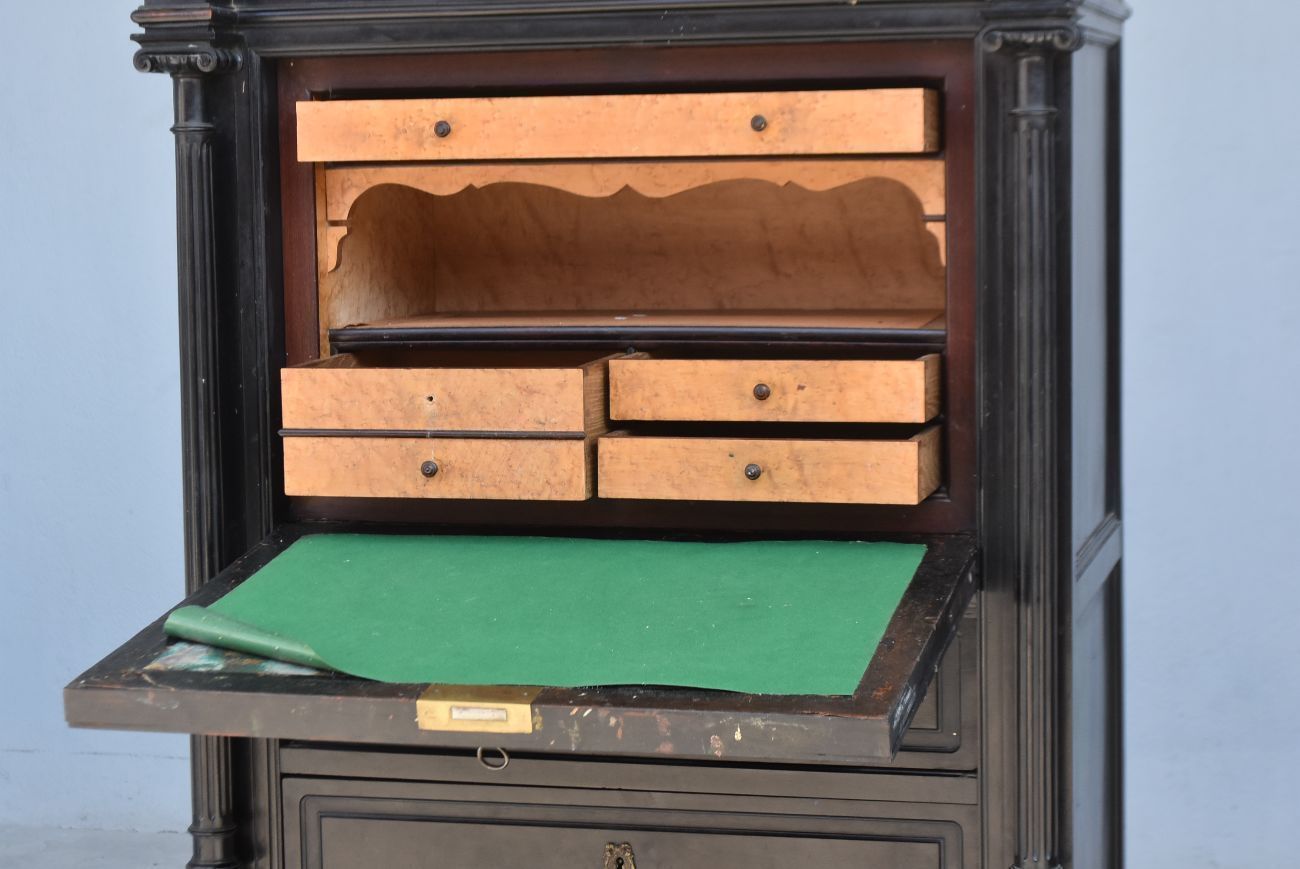 Blackened Wooden Secretary Napoleon III 19th Time photo for sale