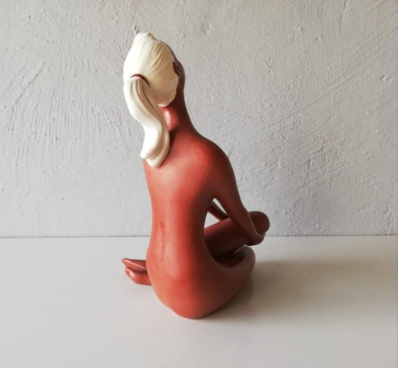 Condendorf Figurine No. 1083 Ceramic Naked African Woman Figurine   Brown Ceramic Sculpture   Signed   Made In Western Germany photo vinterior