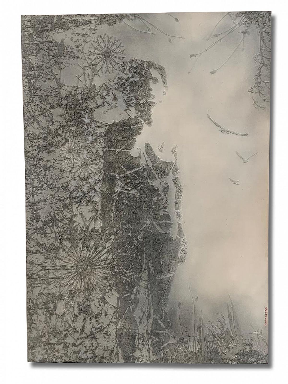 Silver Panel In Sculpted Resin, Psychedelic Art, 70s
