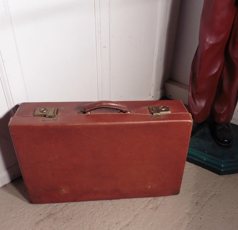French Art Deco Leather Suit Case With Original Canvas Cover photo Furniture
