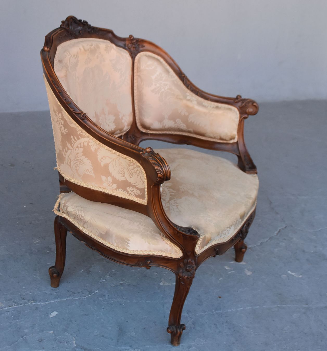 Pair Of Carved Walnut Basket Armchairs, Louis XV Style, Late 19th Century photo for sale