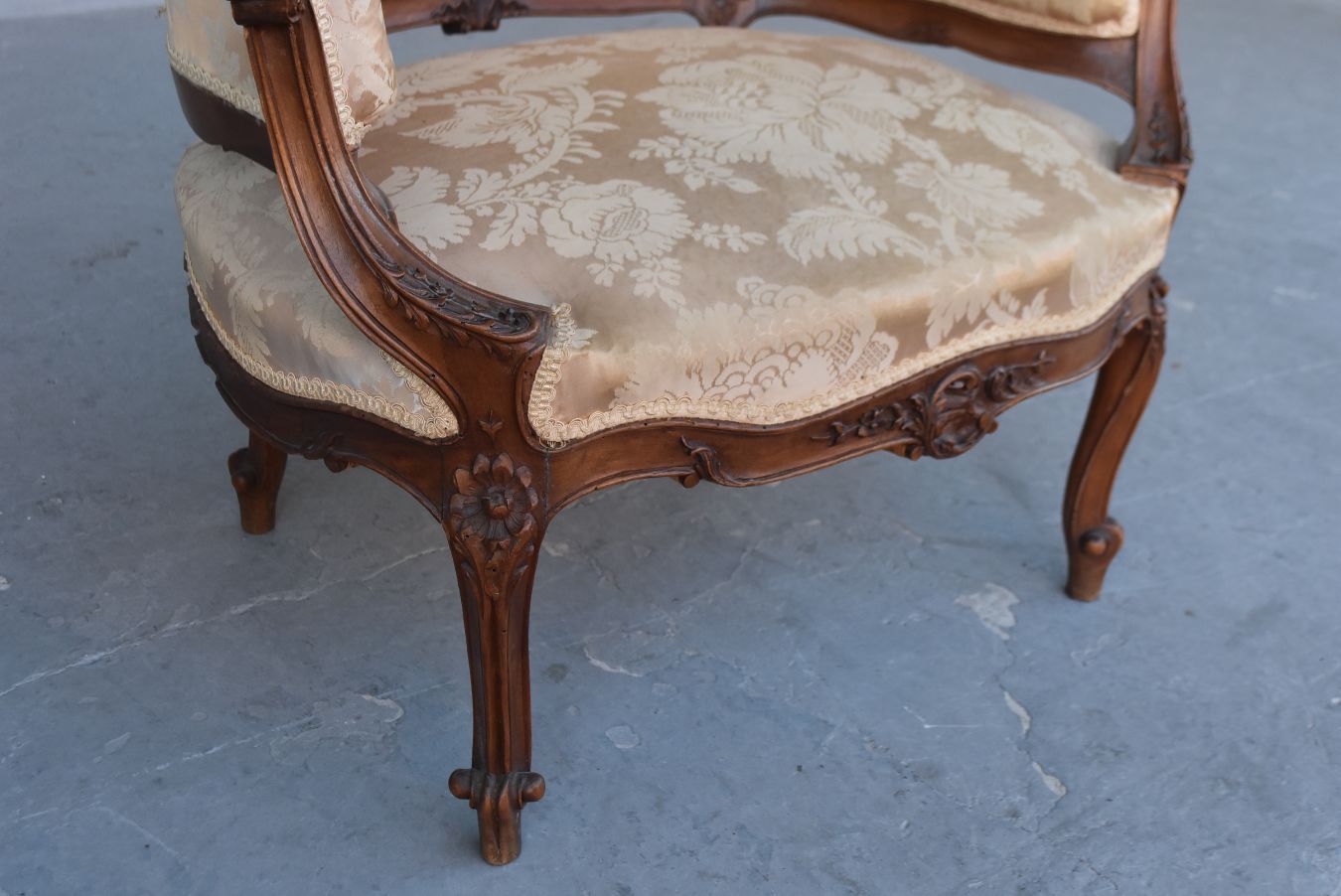 Pair Of Carved Walnut Basket Armchairs, Louis XV Style, Late 19th Century photo 1195.0