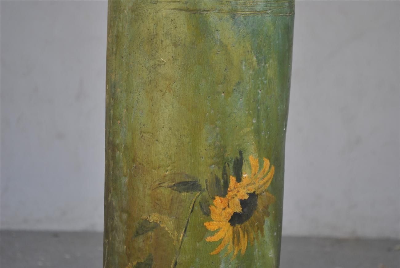 Ceramic Column Painted With Sunflowers Around 1900 photo vinterior
