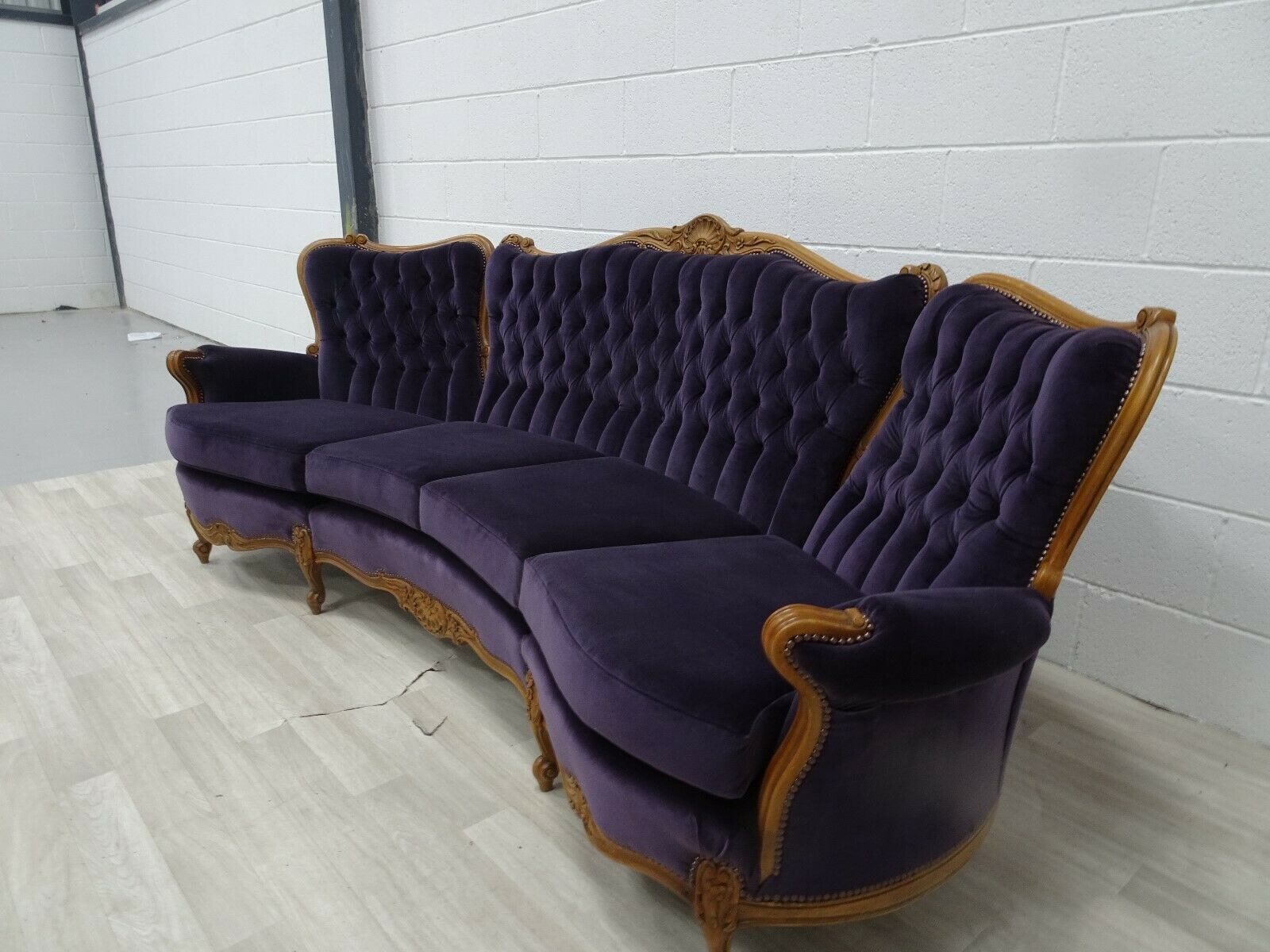 Beautiful Carved French Baroque Curved Sofa In Luxurious Lilac Velvet photo 750.0