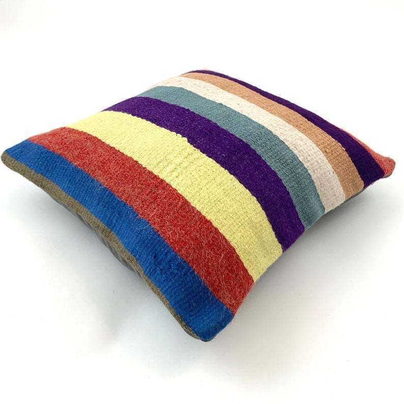 photo furniture Vintage Turkish Kilim Cushion Cover, 40x40 Cm