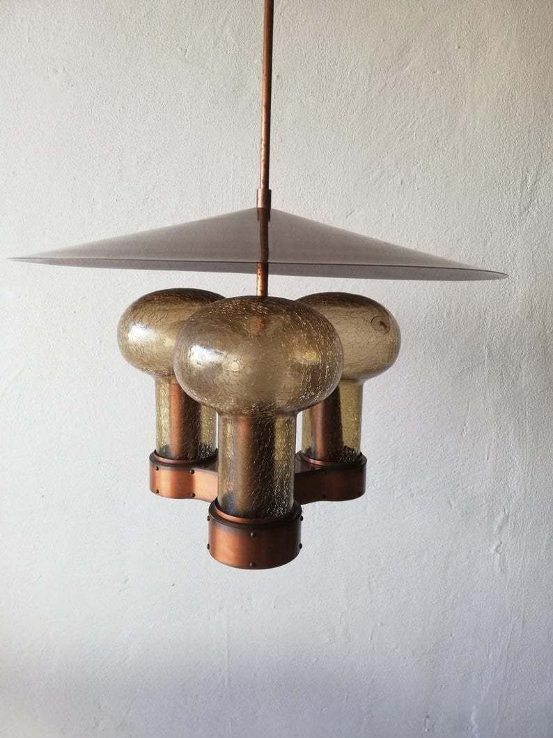 Stunning Copper & Hand Blowing Smoke Glass Tubes Industrial Style Chandelier photo furniture