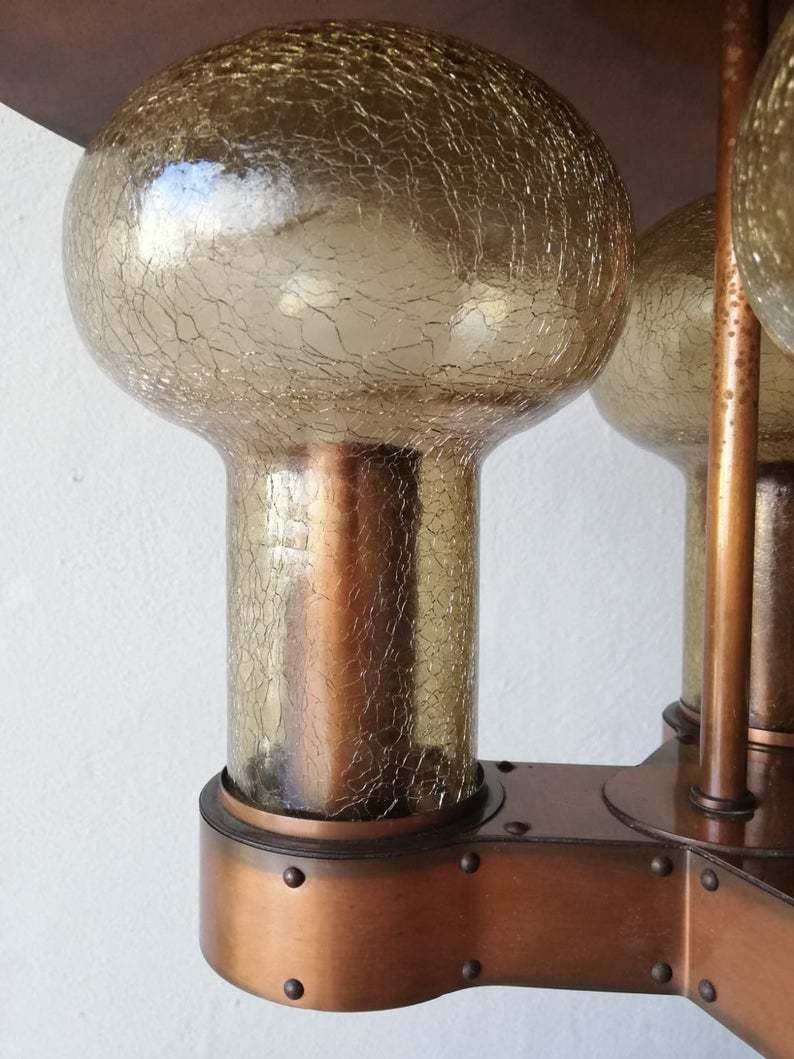 Stunning Copper & Hand Blowing Smoke Glass Tubes Industrial Style Chandelier photo 1696.32