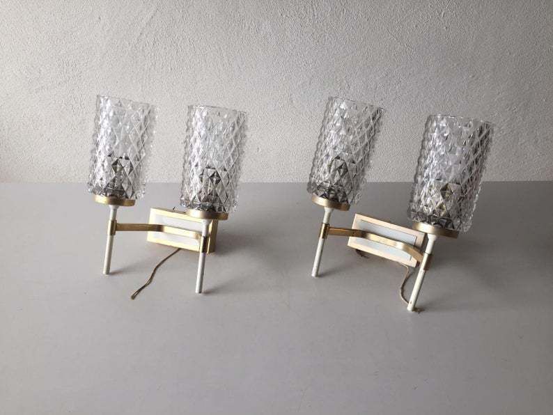 Mid Century Pair Of Very Elegant Crystal Glass & Gold White Metal Sconces   1950s Germany photo buy