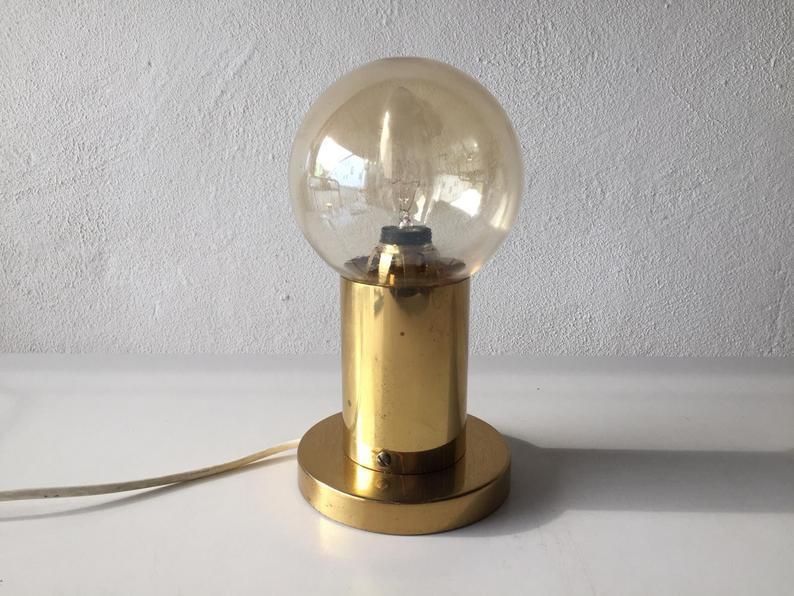 1970s Scandinavian Design Modern Rare Brass & Smoke Globe Glass Table Lamp By Hans Agne Jacobsson