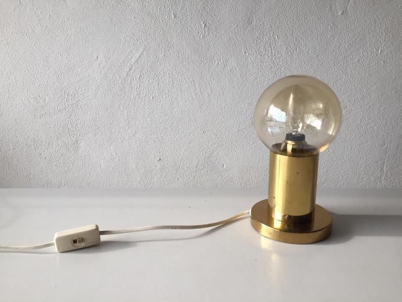 1970s Scandinavian Design Modern Rare Brass & Smoke Globe Glass Table Lamp By Hans Agne Jacobsson photo Lighting