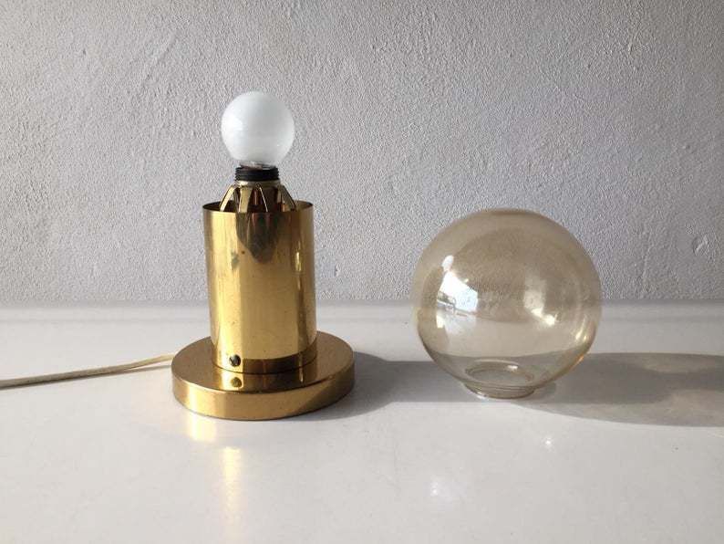 1970s Scandinavian Design Modern Rare Brass & Smoke Globe Glass Table Lamp By Hans Agne Jacobsson photo 311.24