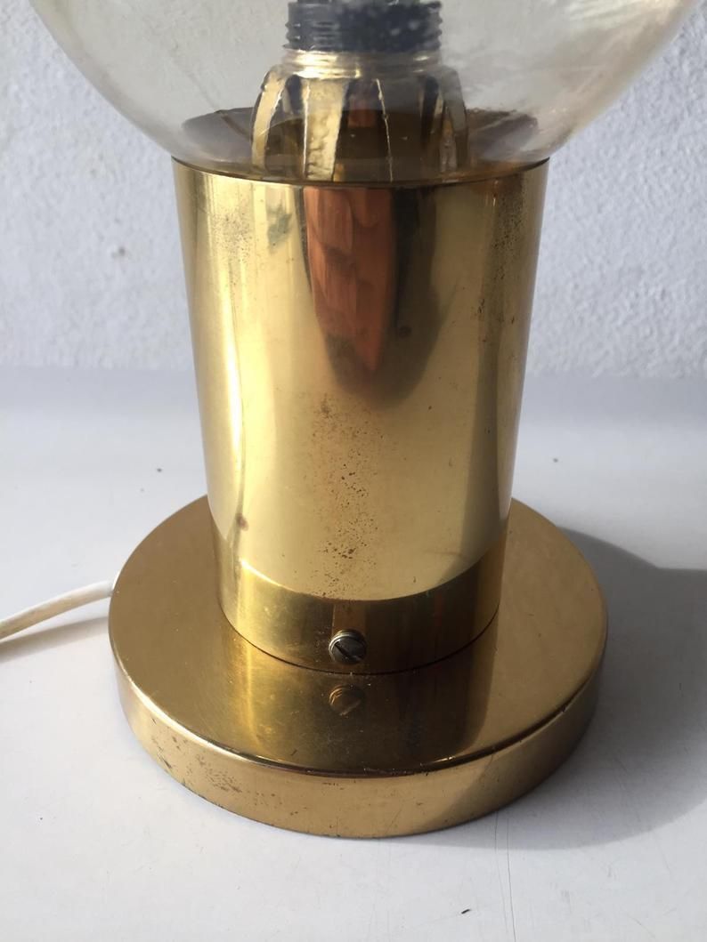 1970s Scandinavian Design Modern Rare Brass & Smoke Globe Glass Table Lamp By Hans Agne Jacobsson photo vintage