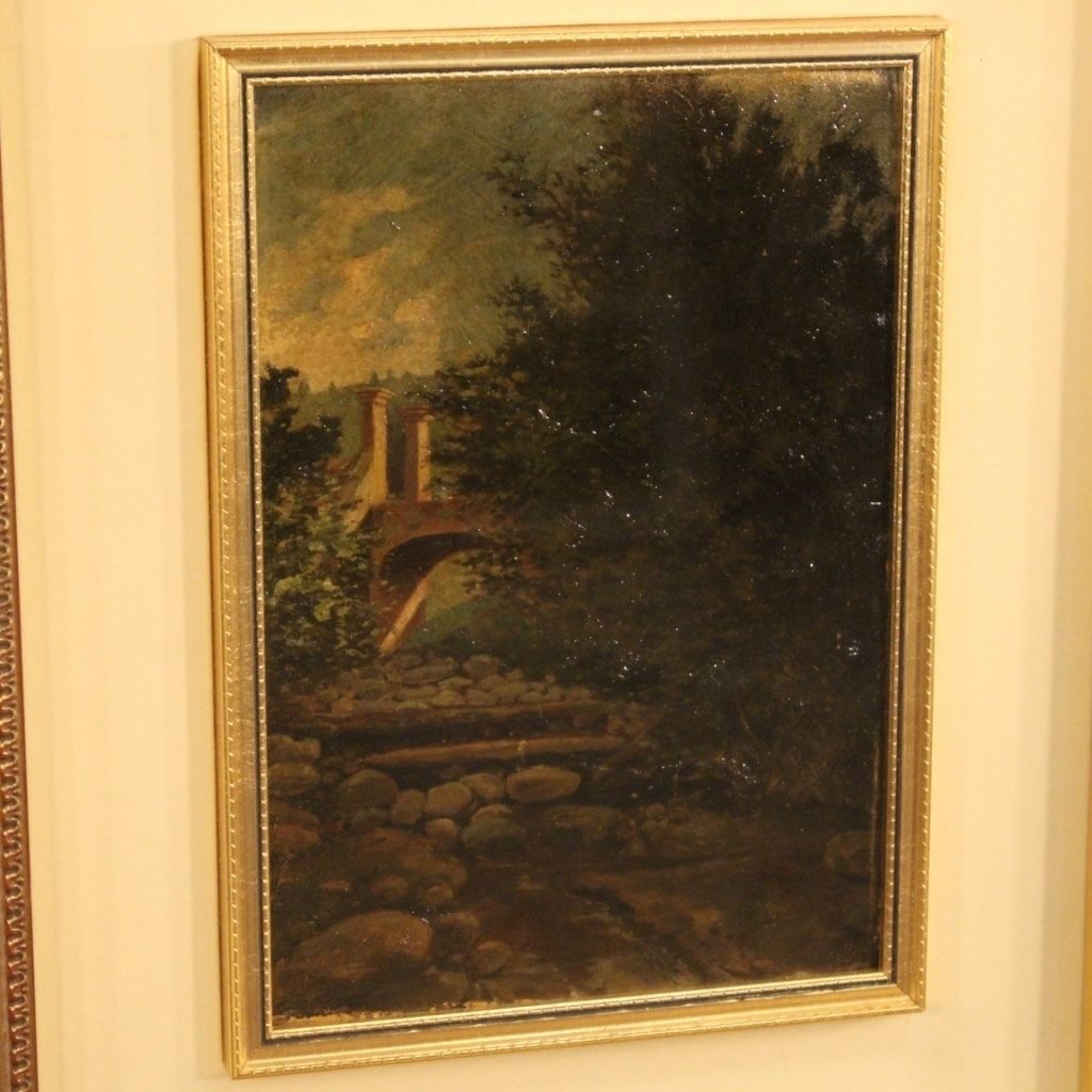 Italian Landscape Painting Oil On Cardboard From 20th Century photo vintage