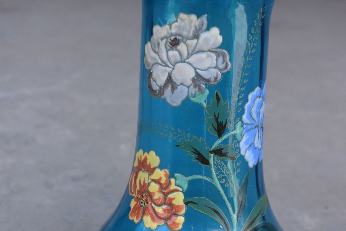 Vase With Ruffle In Enamelled Glass With Dahlia Around 1900 Art Nouveau photo furniture