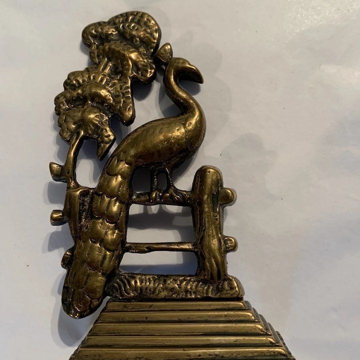 Pair Of Late Victorian Brass Mantle Ornaments In The Form Of Peacocks On A Fence photo vinterior