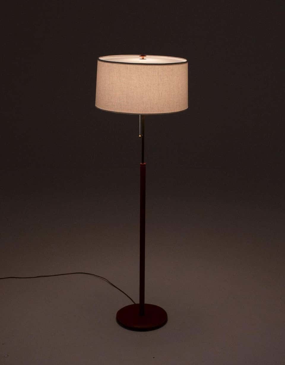 Scandinavian Midcentury Floor Lamp In Brass And Leather By Bergboms, Sweden photo Lighting