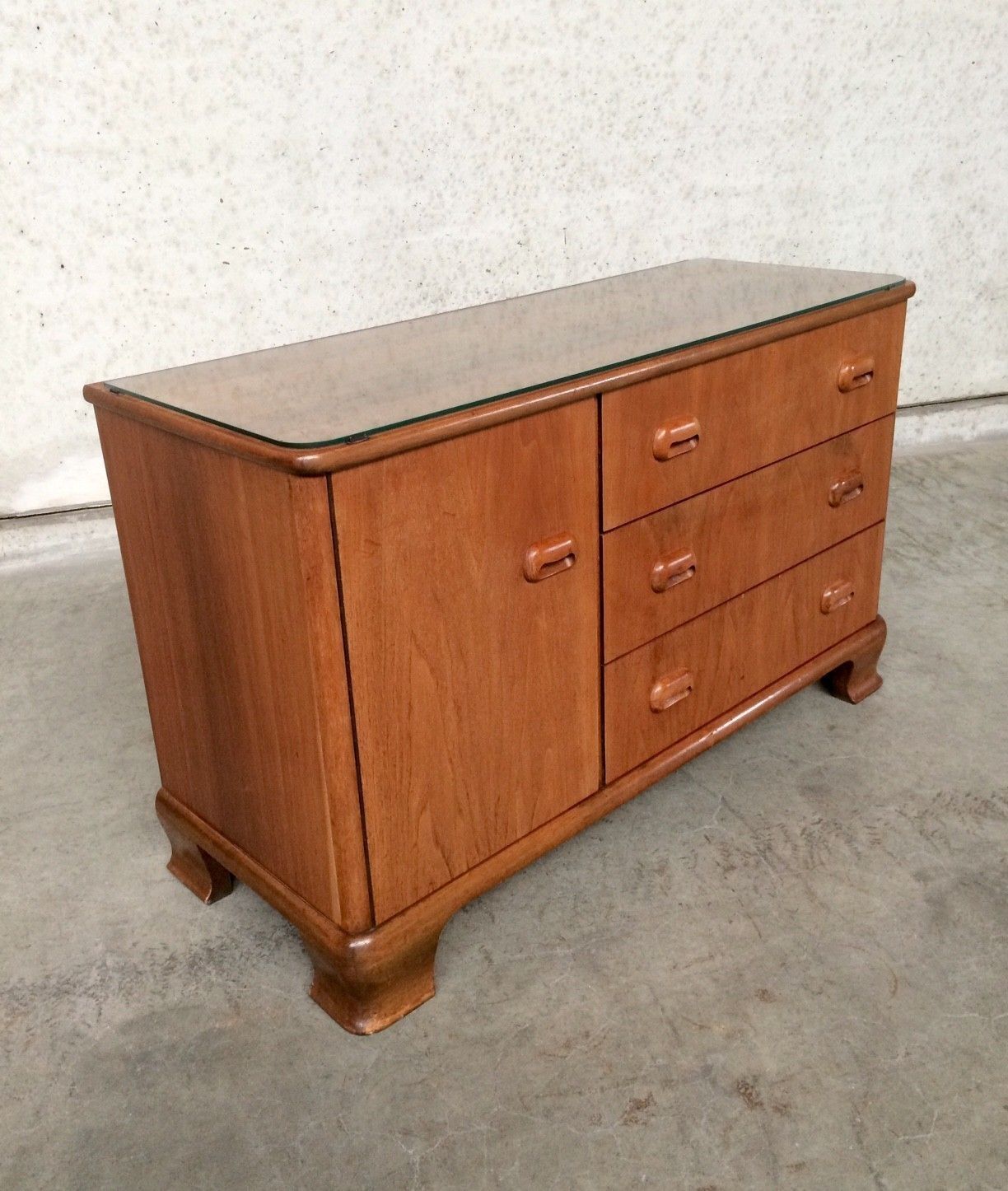 Midcentury Modern Design Maple Sideboard W Glass Top 1950s photo buy