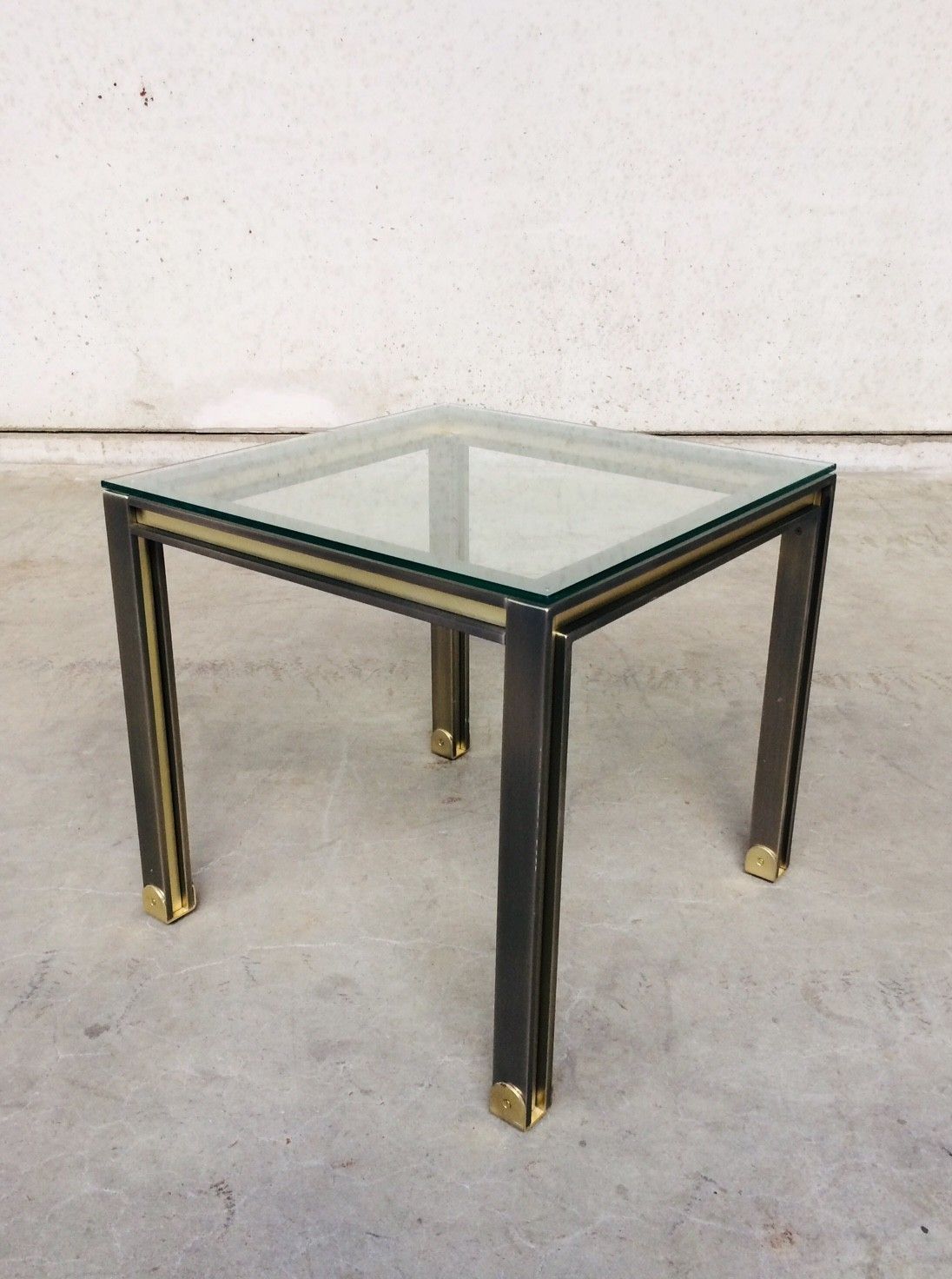 Post Modern Design Brushed Steel & Brass Square Coffee Table, 1980s Belgium photo buy