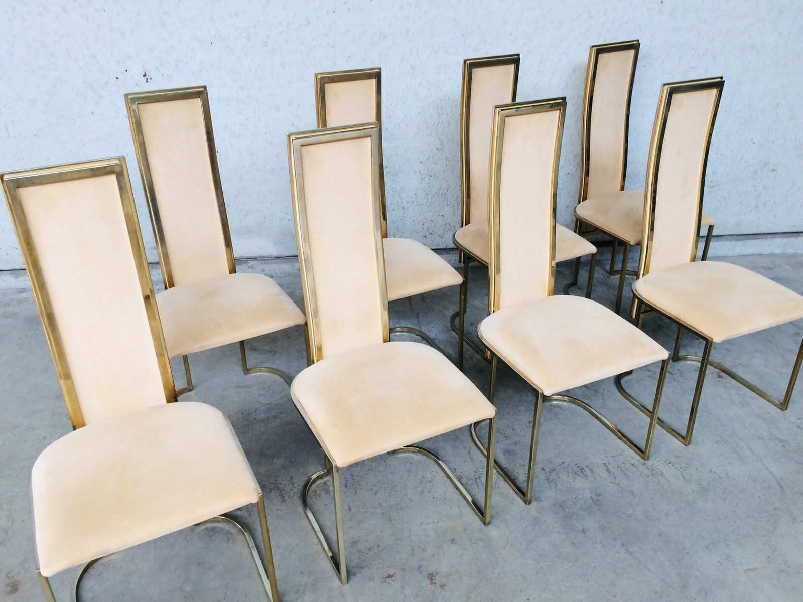 Hollywood Regency Design Set Van 8 Eetkamerstoelen Van Belgo Chrom, Jaren 1970 photo vintage