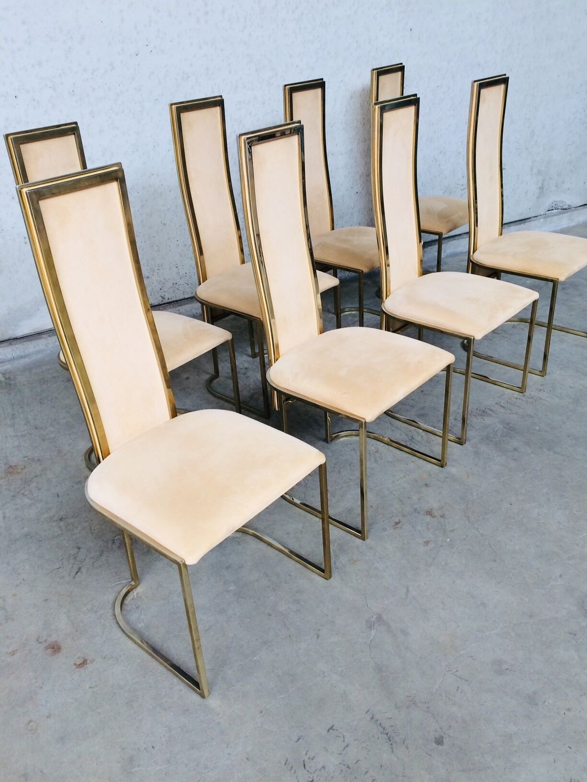 photo furniture Hollywood Regency Design Set Van 8 Eetkamerstoelen Van Belgo Chrom, Jaren 1970
