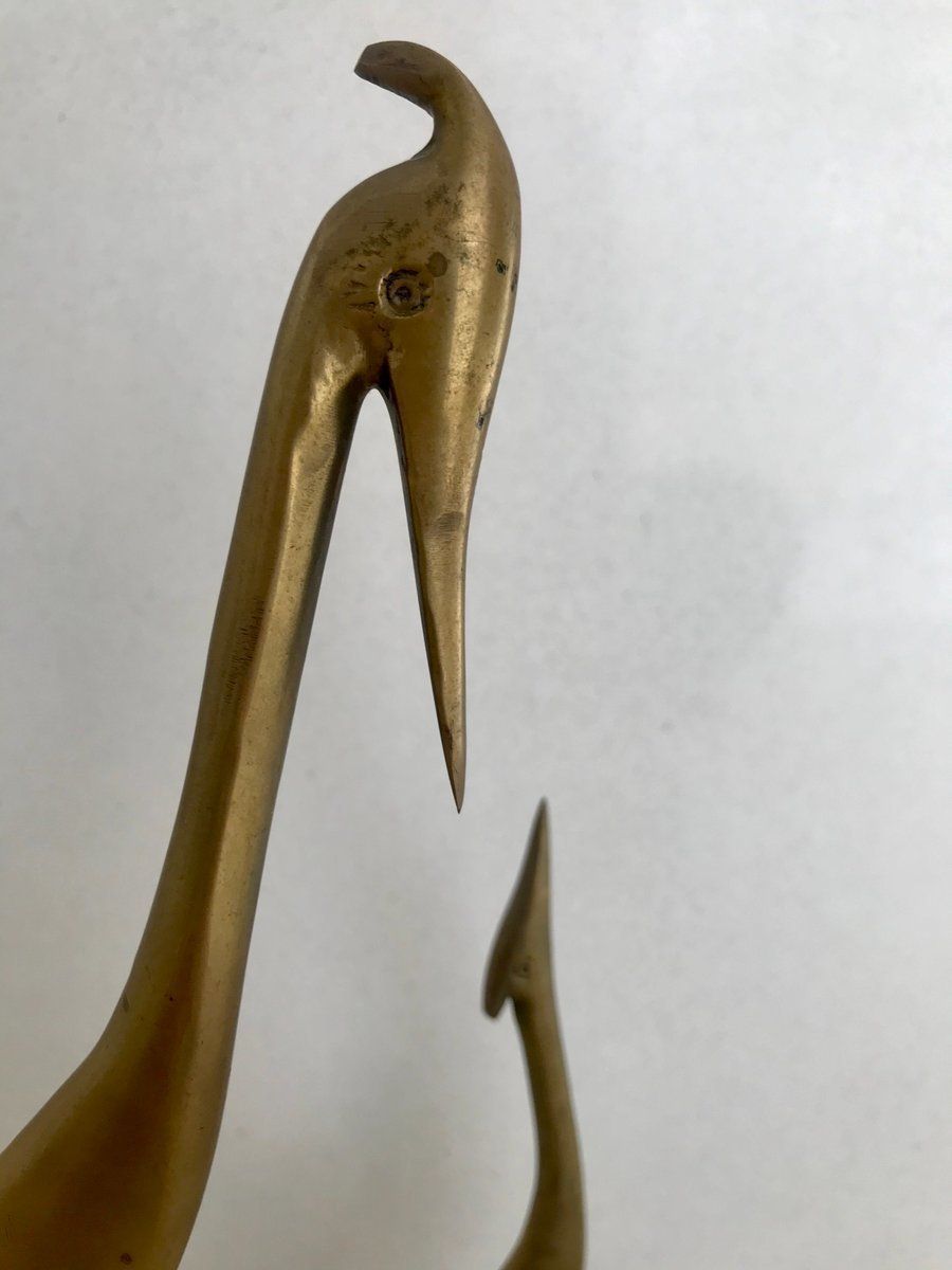 Mid Century Brass Pair Of Herons Sculpture On Pedestal, 1960s photo buy