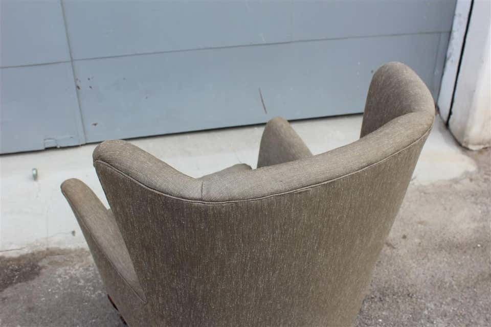 Midcentury Italian Design High Back Armchair Wooden Feet Forest Green photo vinterior