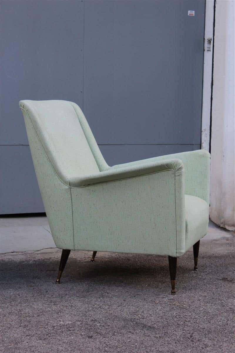 Pair Of Armchairs Midcentury Italian Design Wood Feet Brass Green Gio Ponti Style photo for sale