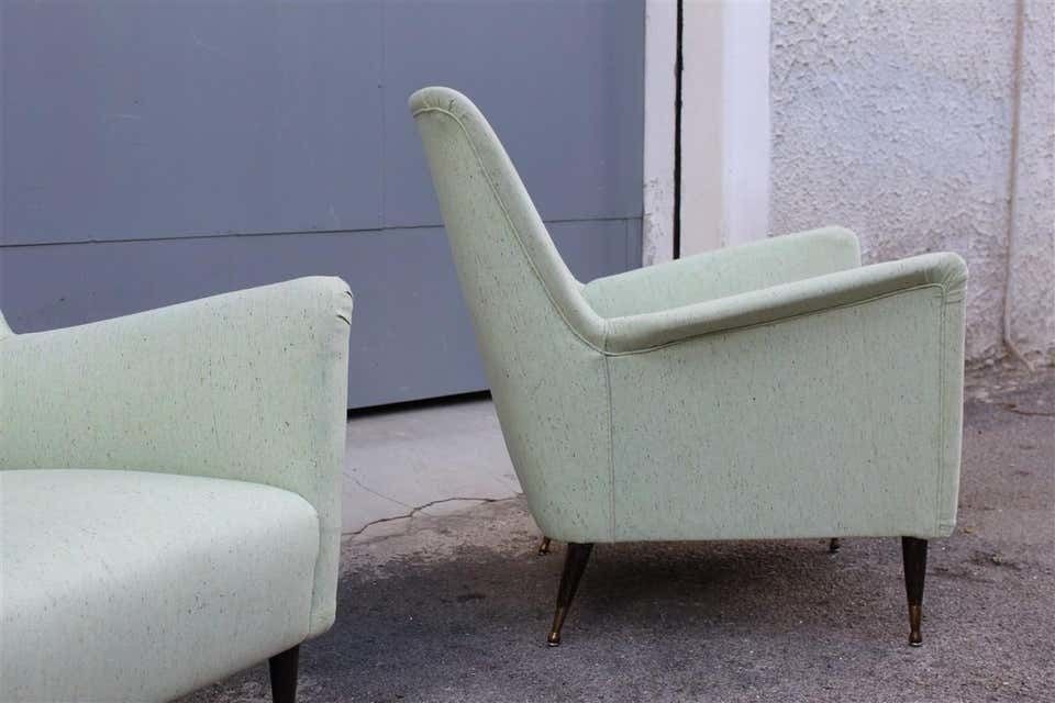 Pair Of Armchairs Midcentury Italian Design Wood Feet Brass Green Gio Ponti Style photo 4560.0