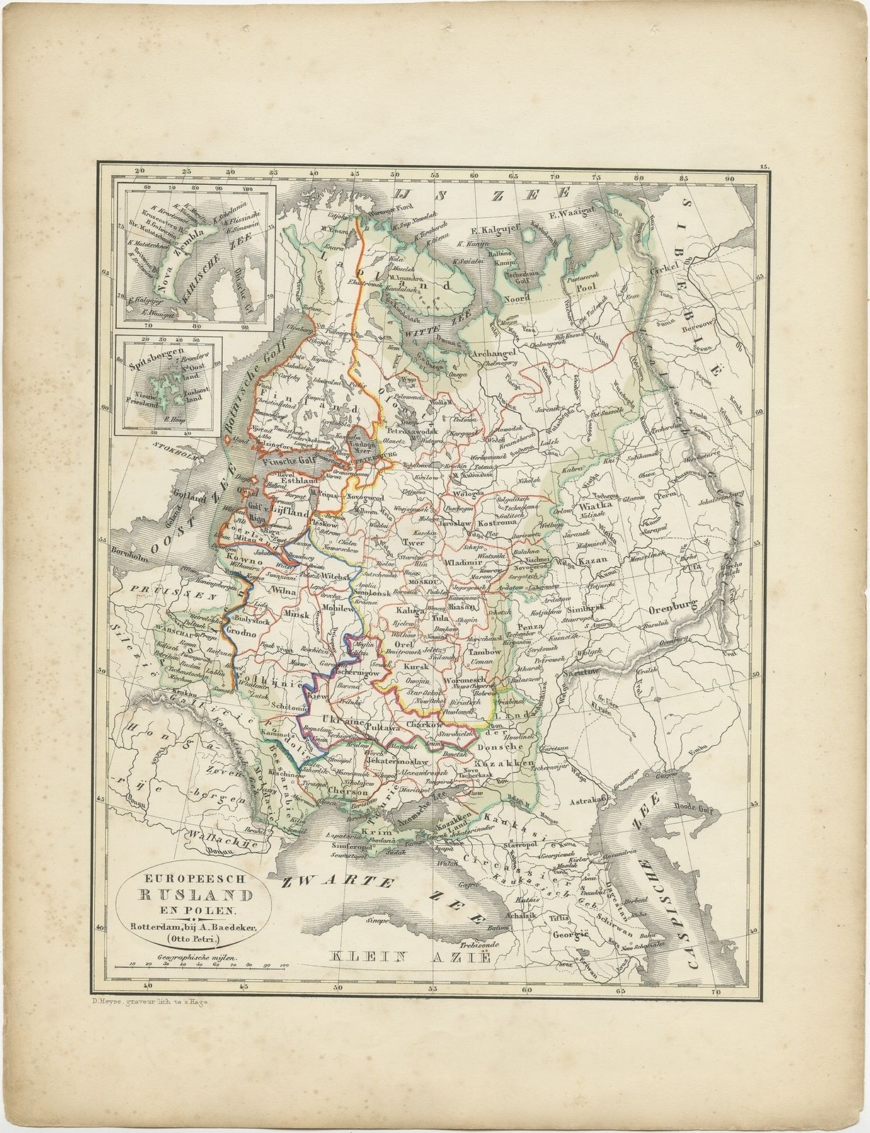 Antique Map Of Russia And Poland By Petri (1852)