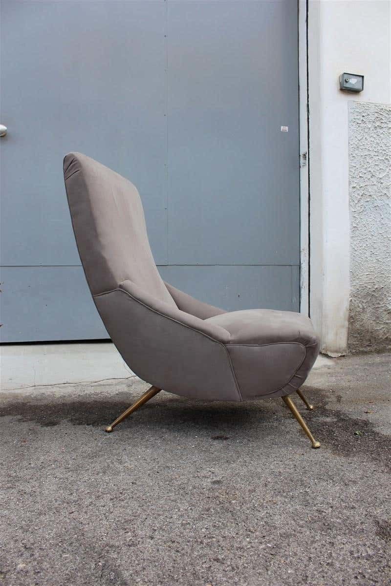 photo furniture Boomerang Pair Of Armchairs Italian Midcentury Design 1950 Brass Grey Cotton