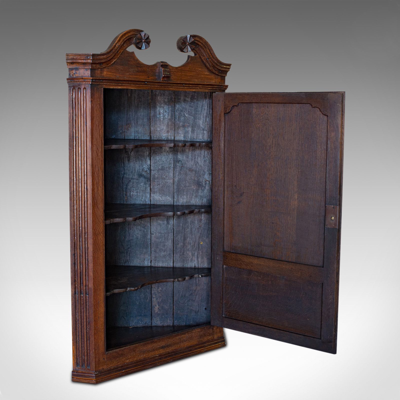 photo for sale Antique Georgian Corner Cabinet, English, Oak, Wall Hanging Cupboard, Circa 1780