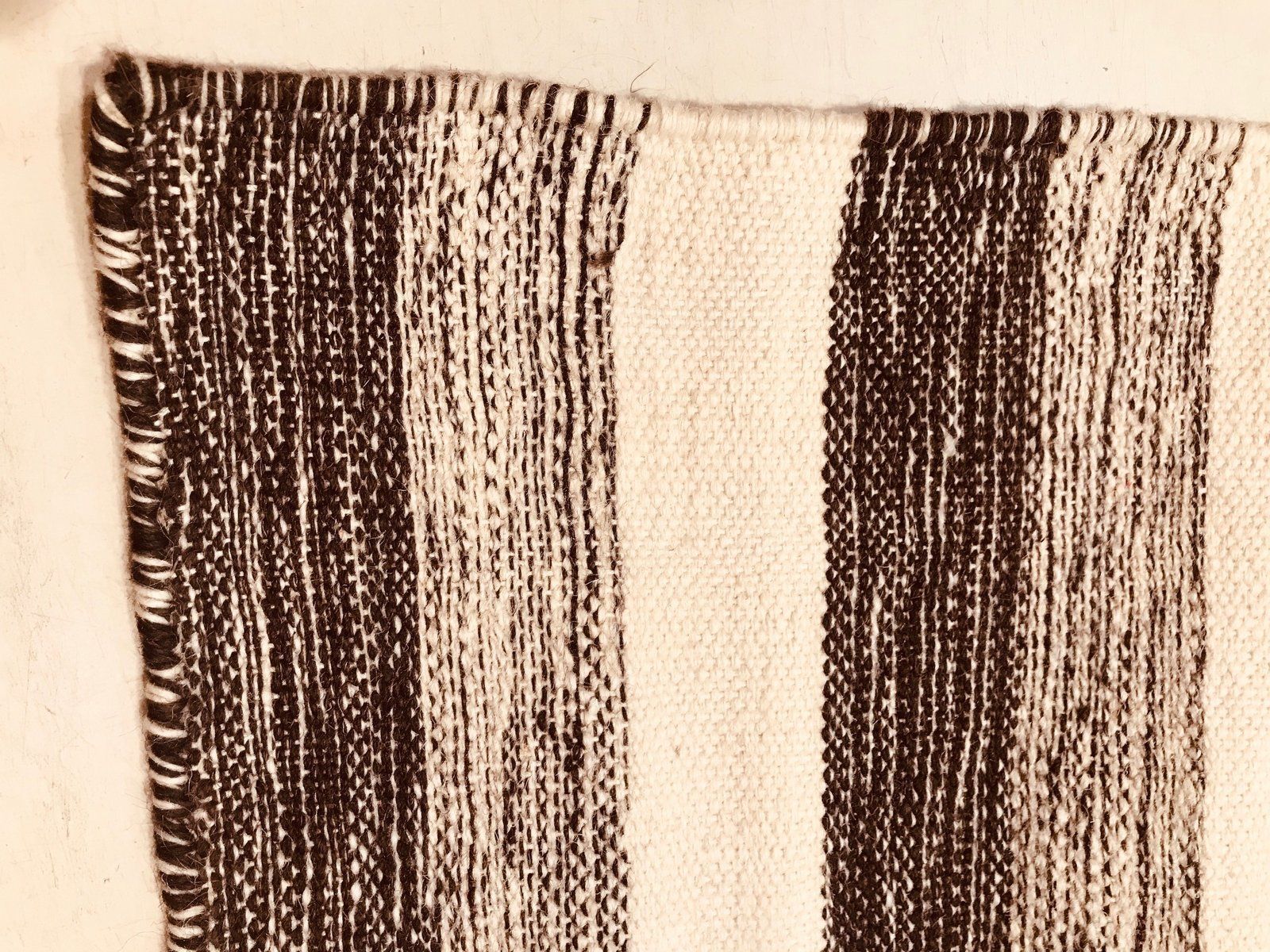 photo furniture Handwoven Cotton And Wool Black And Beige Kilim Carpet, 1970s