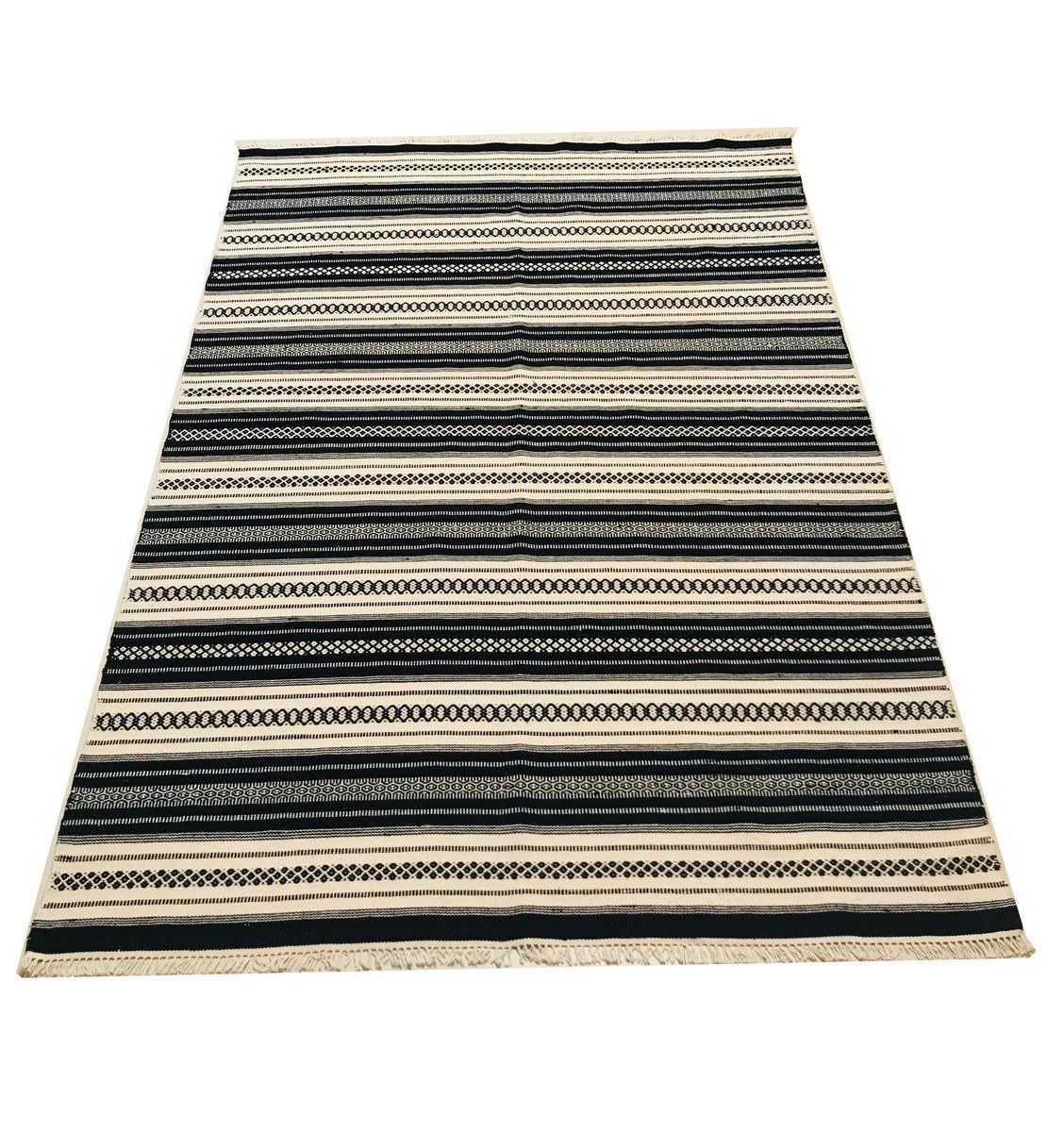 Handwoven Cotton And Wool Black And Beige Kilim Carpet, 1970s photo furniture