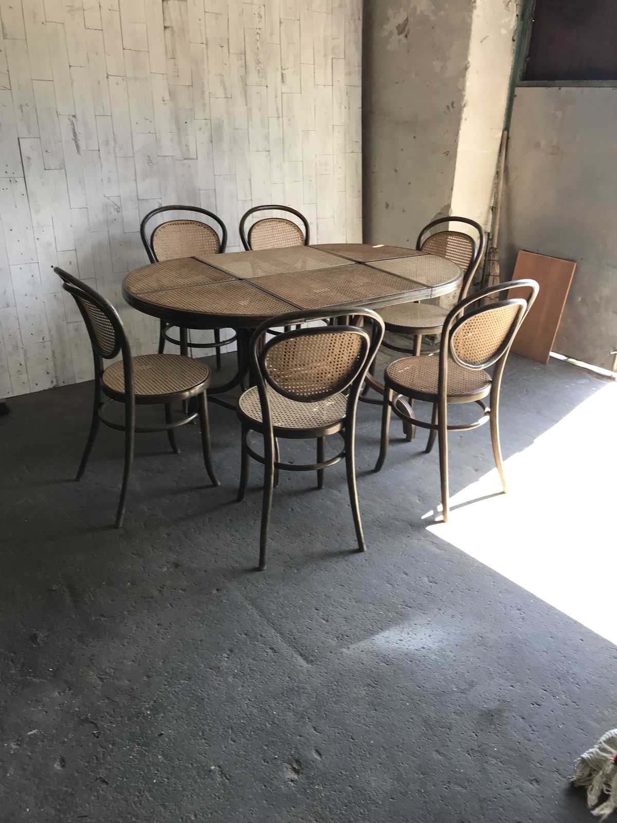 Oval Dining Table And 6 Chairs In Wood Cane, Germany, 1970s photo buy