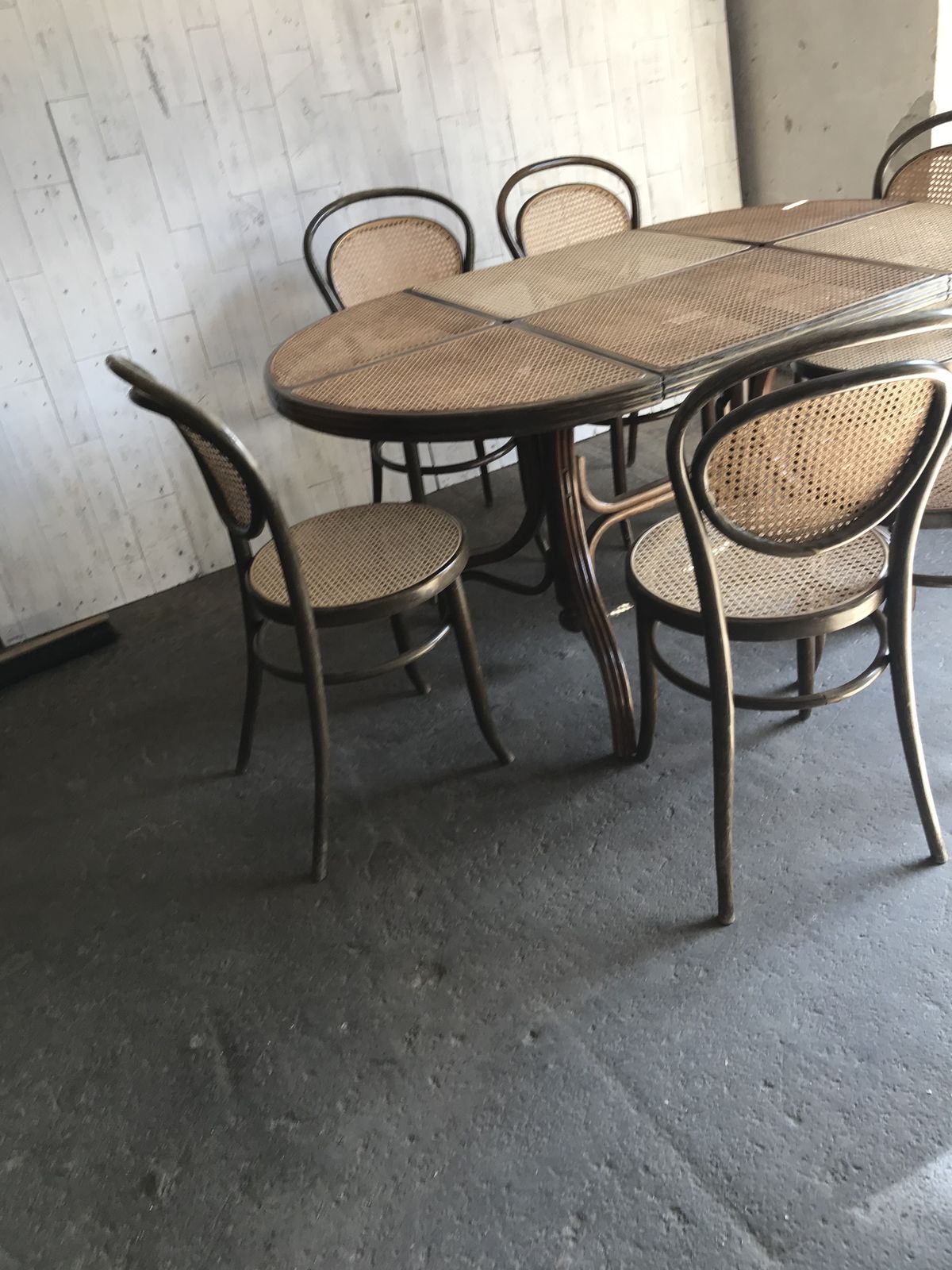 photo vinterior Oval Dining Table And 6 Chairs In Wood Cane, Germany, 1970s
