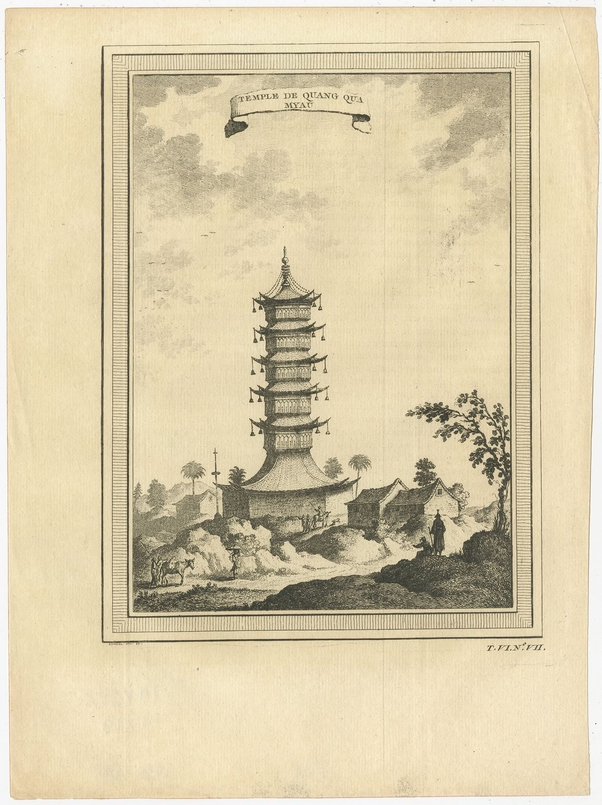 Antique Print Of The Quangguamiau Pagoda By Chedel (1748)