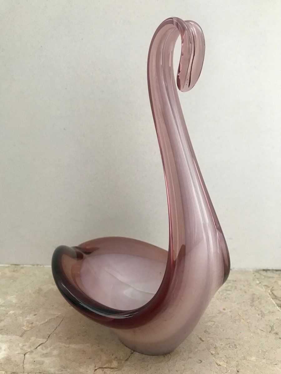 Italian Murano Purple And Violet Swan Art Glass Sculpture, 1960s photo Art