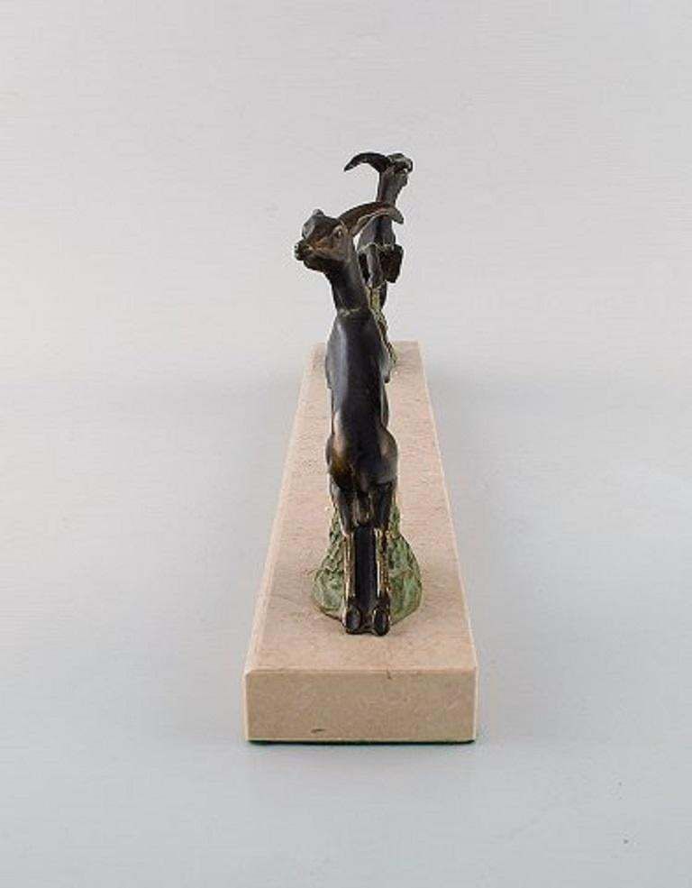 Art Deco Sculpture Of Jumping Bucks In Patinated Metal On Marble Base, 1930s photo buy