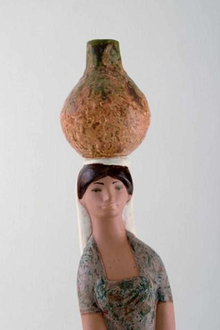 Lladro, Spain, Large Figure In Glazed Ceramics, Woman Carrying Water photo Home Decor