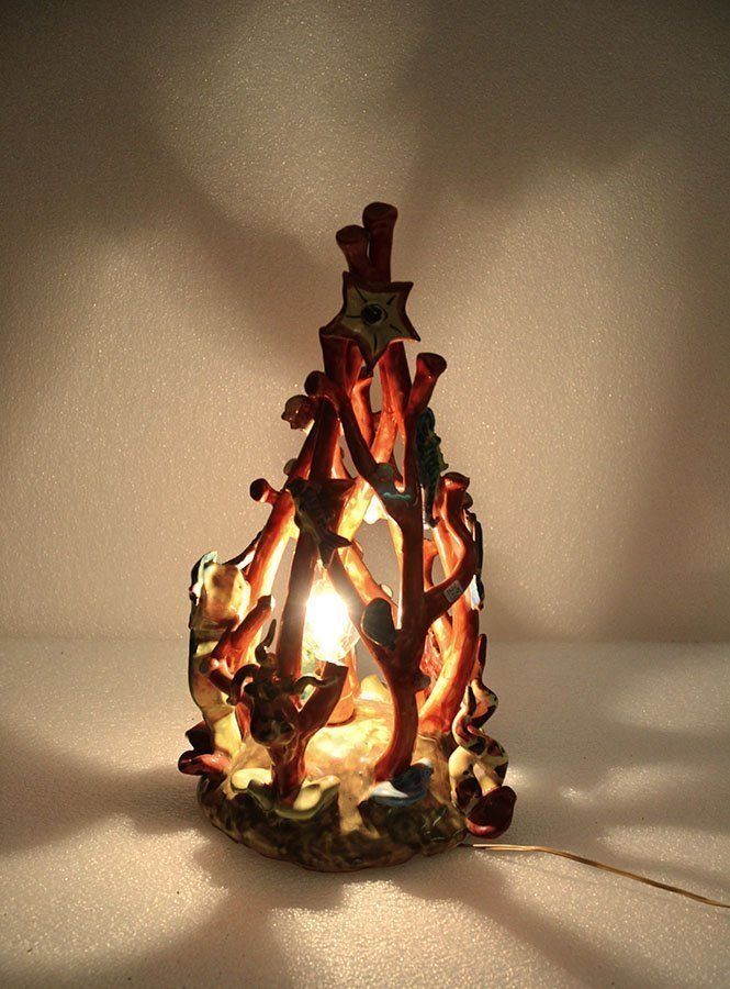 Italian Coral Reef Ceramic Table Lamp From Vietri Sul Mare, 1960s photo Lighting