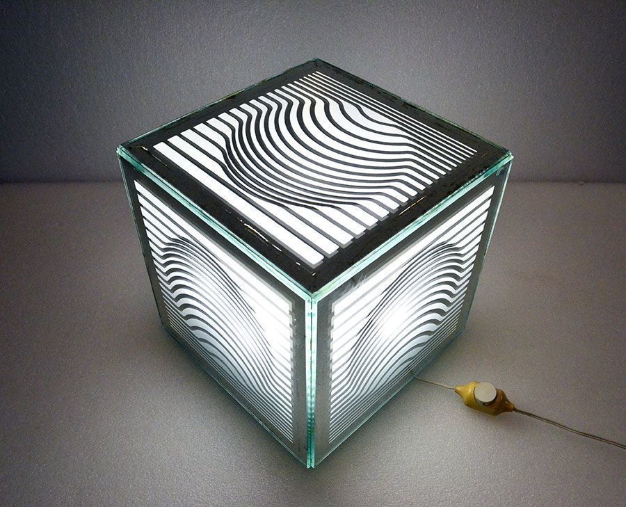 Mirrored Table Lamp By Victor Vasarely, 1960s photo for sale
