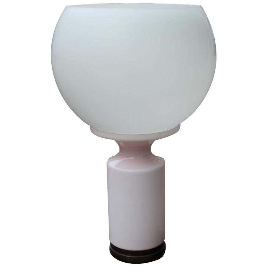 Vistosi Style Table Lamp Italian Design Murano Glass Ball White Pink Brass
