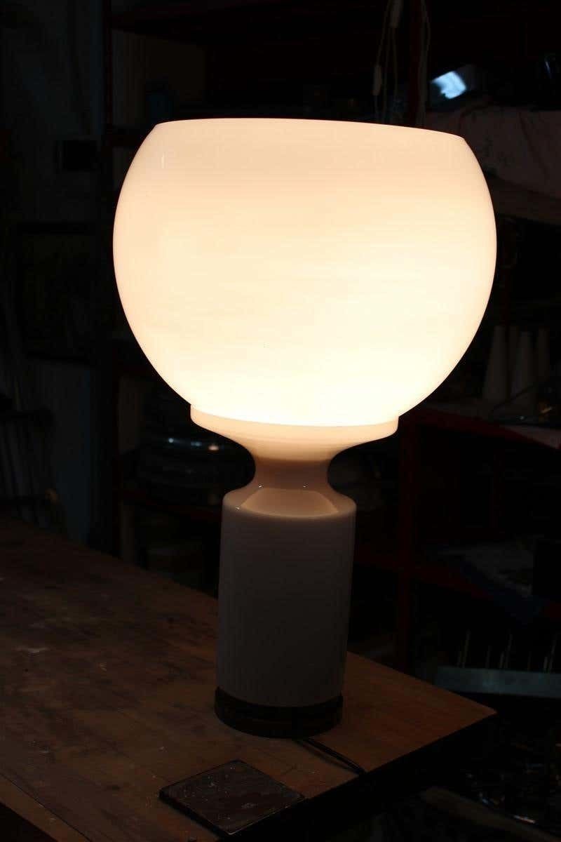 Vistosi Style Table Lamp Italian Design Murano Glass Ball White Pink Brass photo for sale