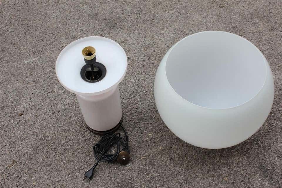Vistosi Style Table Lamp Italian Design Murano Glass Ball White Pink Brass photo vintage